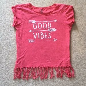 ‘Good Vibes’ Girls’ T-Shirt with Fringes